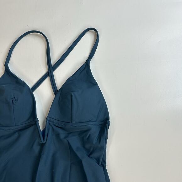 Cupshe Deep V-Wire Cross Back Cheeky One Piece Swimsuit Women’s Small Beach Blue - Picture 2 of 6